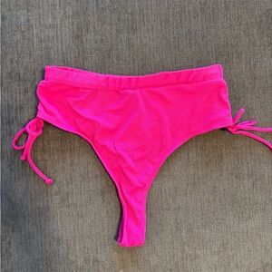 Bright Pink High-Waisted Thong Bikini Bottom